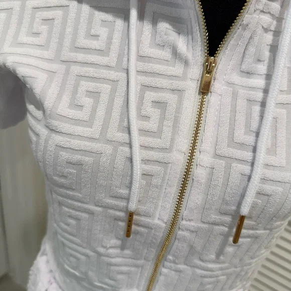 2 piece White Hooded short set with Gold Accents - Picture 2 of 11